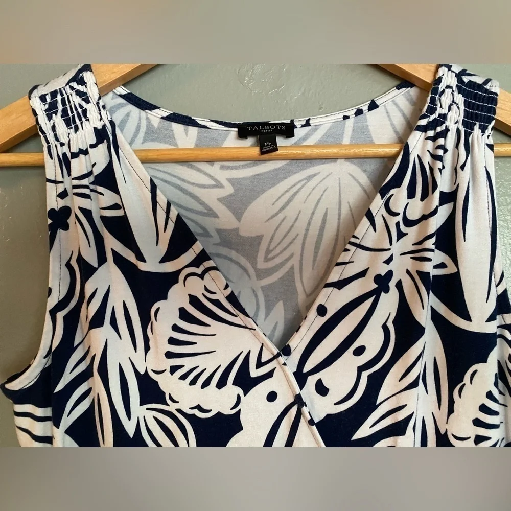 Talbots Dress Womens Size Medium Petite Navy & White V-Neck Faux Wrap Dress - Picture 4 of 12